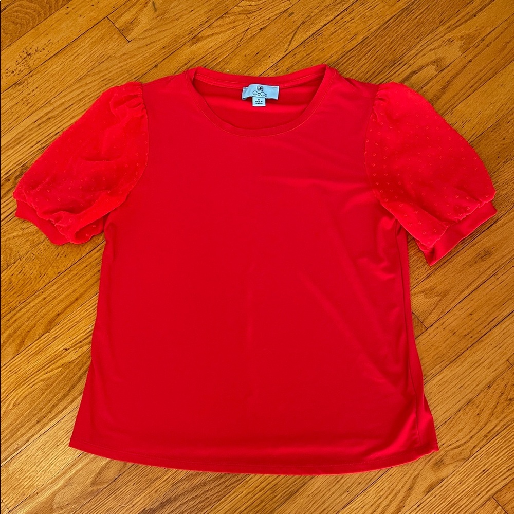 CeCe Red Puff-Sleeve Knit Top
